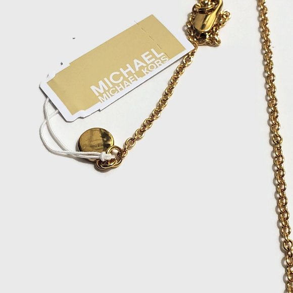 Michael Kors Mother-of-Pearl Rhinestone Logo MK Necklace New - Picture 4 of 5